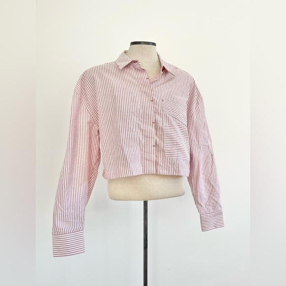 KOTN Striped Button-Up Cropped Egyptian Cotton Long Sleeve Striped Shirt XL - Picture 8 of 13